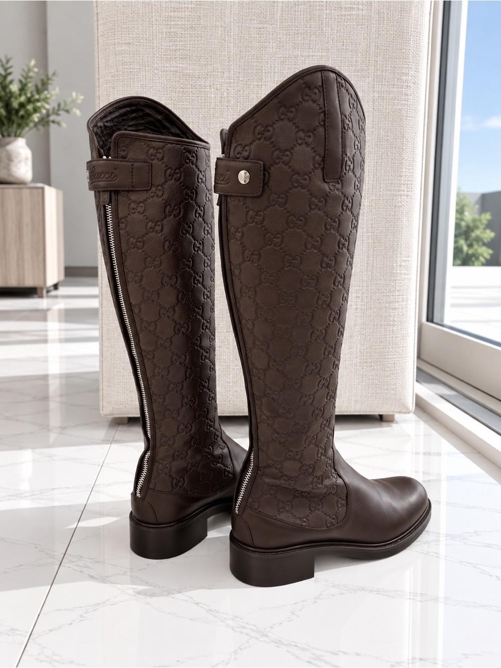 Gucci Guccissima Miro Soft Knee-High Riding Boots Chocolate Brown monogram logo - Picture 2 of 9
